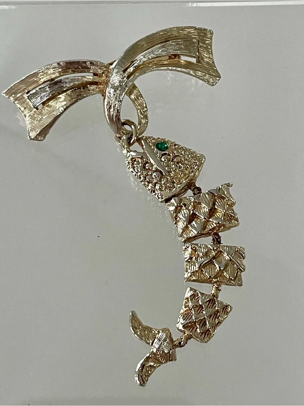 Vintage Gold-Tone Dangling Fish Brooch Pin